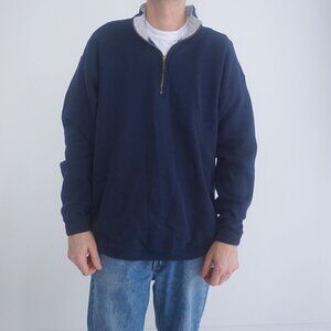 Vintage '90S Discus Athletic Navy Cotton Blend Quarter Zip Pullover Sweater XL
